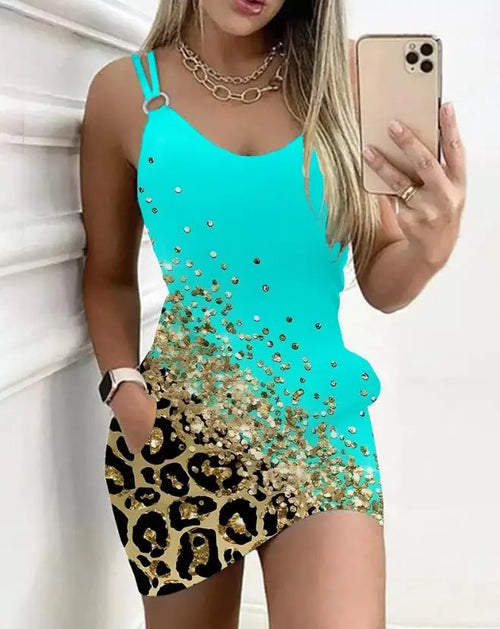 Halter Neck Boho Print Sleeveless Casual Mini Sundress