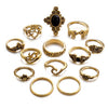 13 Pcs/set Bohemian Vintage Gems Crown Star Moon Exquisite Joint Ring