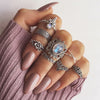 13 Pcs/set Bohemian Vintage Gems Crown Star Moon Exquisite Joint Ring