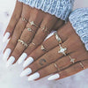 13 Pcs/set Bohemian Vintage Gems Crown Star Moon Exquisite Joint Ring