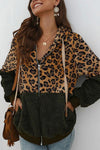 Leopard Zip-Up Patchwork Hooded Coat(5 Colors)