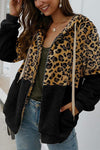 Leopard Zip-Up Patchwork Hooded Coat(5 Colors)