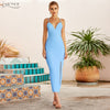 Adyce New Summer Women White Bodycon Bandage Dress Sexy V Neck Spaghetti Strap Club Celebrity Evening Runway Party Maxi Dresses
