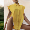 TWOTWINSTYLE Sexy Party Shirt For Women Lapel Sleevelesss Hollow Out Loose Oversized Novelty Top Shirts Female 2021 Summer New