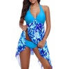 Women Summer Irregular Padded Swimwear Print Halter Swimming Dress Beach Wear Two Piece Swimsuit Bathing Suit Plus Size Tankini