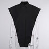 TWOTWINSTYLE Sexy Party Shirt For Women Lapel Sleevelesss Hollow Out Loose Oversized Novelty Top Shirts Female 2021 Summer New