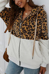 Leopard Zip-Up Patchwork Hooded Coat(5 Colors)