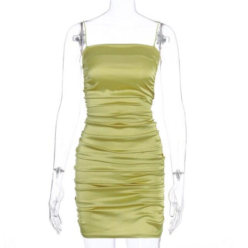 2020 Women Summer Sexy Elegant Satin Slip Bodycon Dress Female Backless Wrap Party Club Mini spaghetti strap Dresses Outfits