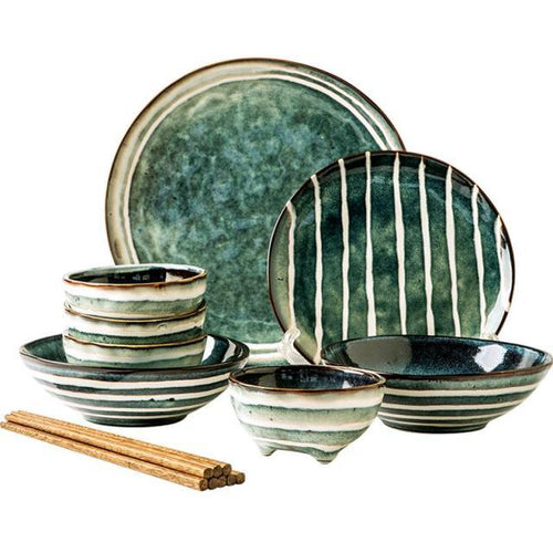 Free shipping Set Of 12pcs Dinnerware Set Dinner Plates Set Porcelain Dishes Green Dish