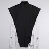 TWOTWINSTYLE Sexy Party Shirt For Women Lapel Sleevelesss Hollow Out Loose Oversized Novelty Top Shirts Female 2021 Summer New