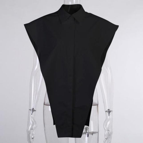 TWOTWINSTYLE Sexy Party Shirt For Women Lapel Sleevelesss Hollow Out Loose Oversized Novelty Top Shirts Female 2021 Summer New