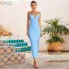 Adyce New Summer Women White Bodycon Bandage Dress Sexy V Neck Spaghetti Strap Club Celebrity Evening Runway Party Maxi Dresses