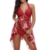 Women Summer Irregular Padded Swimwear Print Halter Swimming Dress Beach Wear Two Piece Swimsuit Bathing Suit Plus Size Tankini