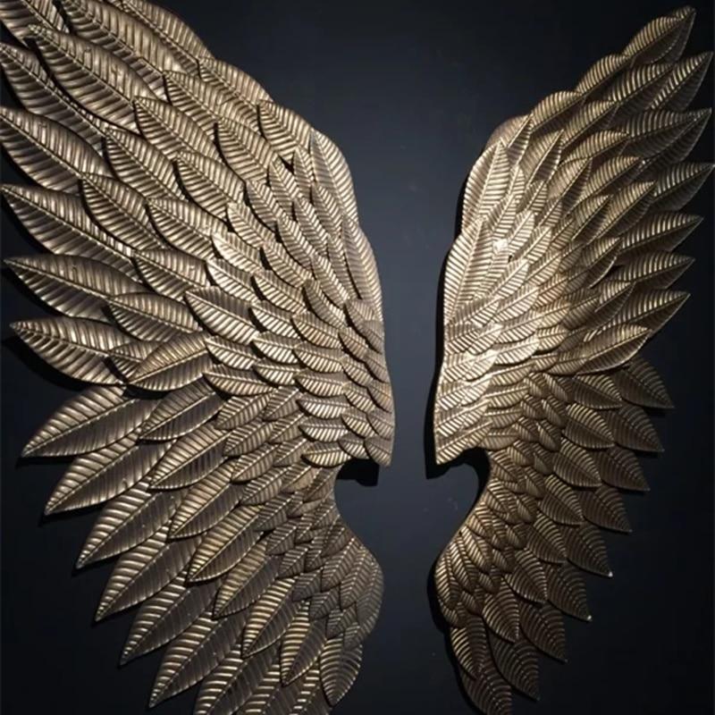 Free shipping Creative  Abstract Wing Wall Sculpture Decoration Figurine Decorative Metal Wing Statue TV Background Xmas Gift