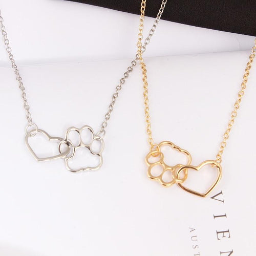 Pet Paw Necklaces Cute Animal Dog Cat Love Heart Pendant Necklace For Women Girls Jewelry