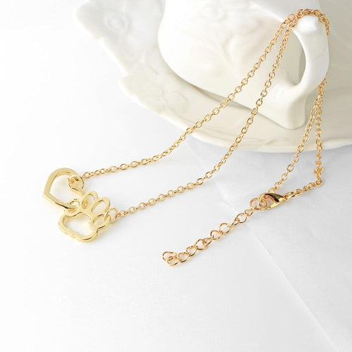 Pet Paw Necklaces Cute Animal Dog Cat Love Heart Pendant Necklace For Women Girls Jewelry