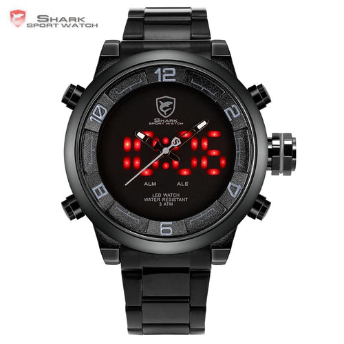 Gulper Shark Sport Watch Large Dial Black Outdoor Men LED Digital Wristwatches Waterproof Alarm Calendar Fashion Watches /SH364